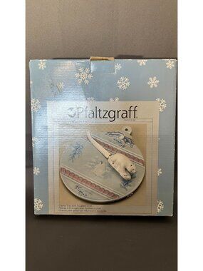 Pfaltzgraff Winter Frost Cheese Tray & Sculpted Slicer Polar Bear